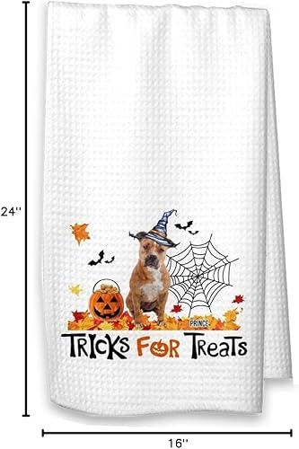 Miniatura 9 de Trucos para golosinas Pit Bull Toalla de cocina de Halloween, decoración de otoño Pittie (toalla blanca, marrón sin nombre)