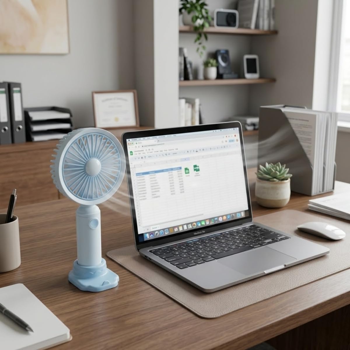 DEİNHAUS Mini-Fan Taşınabilir El Fanı, Masaüstü Standlı, USB Şarjlı, 16 cm, 3 Kademeli Hız Ayarlı Masaüstü & El Tipi Kompakt Boyut, Mavi (Model-4)