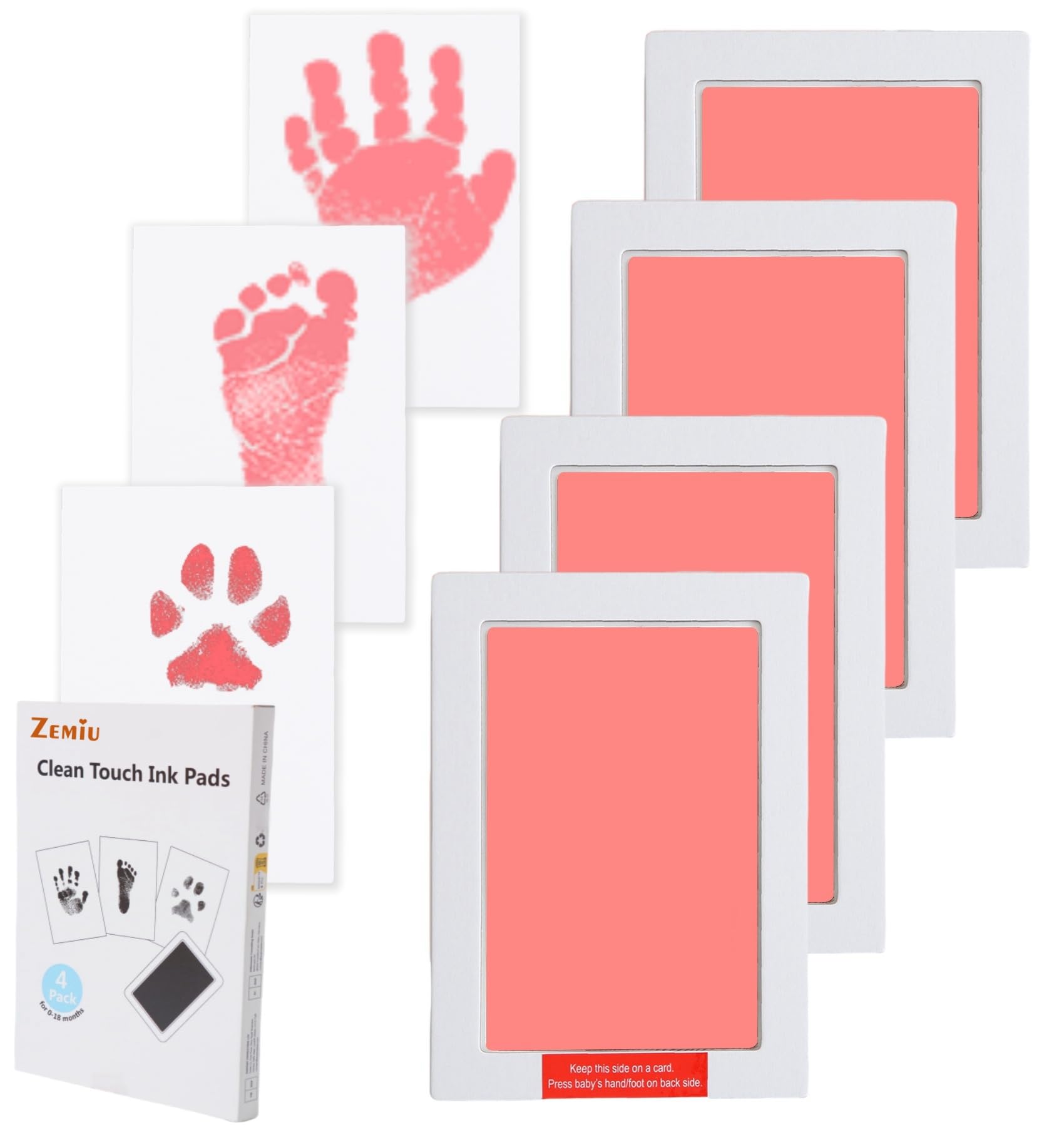 Zemiu XL Impronta Mani e Piedi Neonati Inchiostro, Kit Impronte Neonato 4Pcs Impronte di Mani e Piedi Cuscinetto del Timbro SenzaTocco non Tossici Sicuri,Kit Impronta Cane/Gatto-Rosa