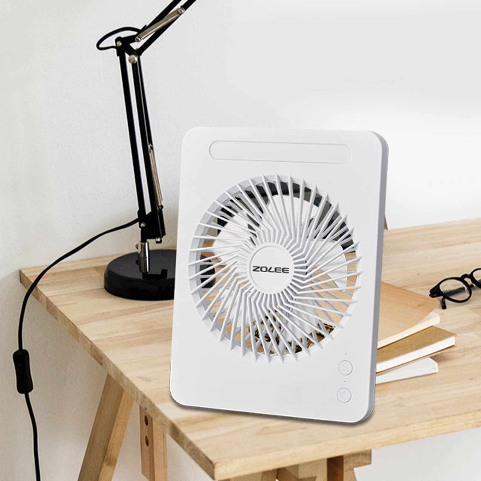 Petit ventilateur de table électrique 2400 mAh avec lampe LED rechargeable