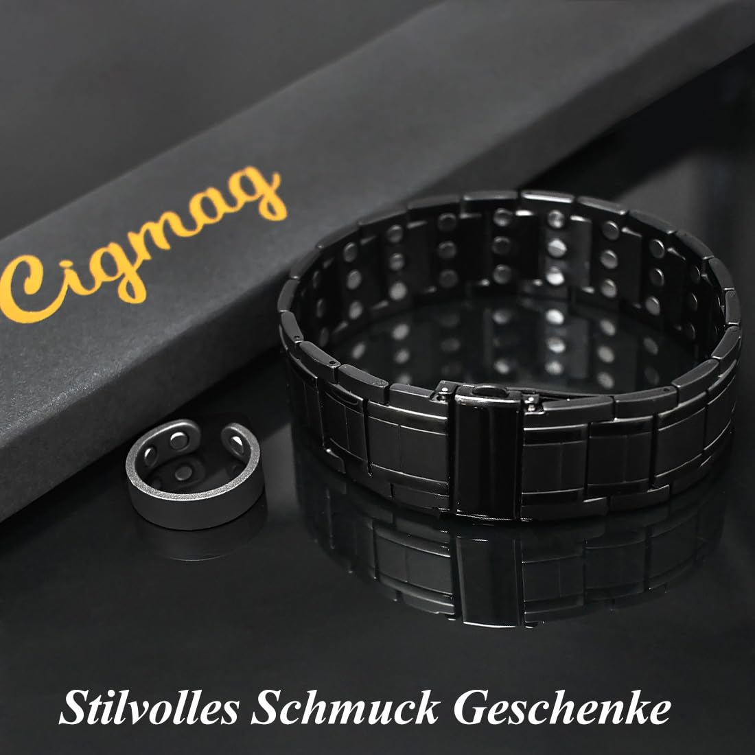 Lymphdrainage Magnetarmband Herren Ultrastarke Magnete Reines Titan verstellbar mit Entnahmewerkzeug und Geschenkbox (Schwarz)