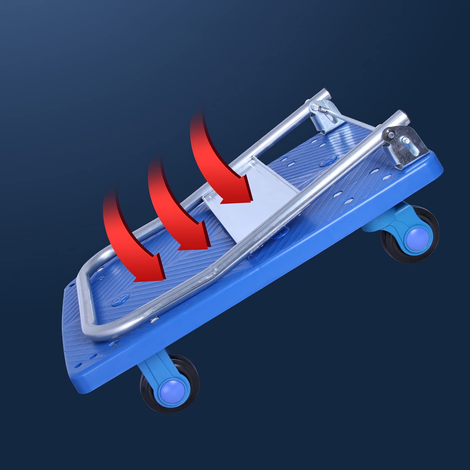 Carrello a spinta per camion con piattaforma con maniglia pieghevole in metallo e pannello in plastica Carrello portatile a 4 ruote per carrello con piattaforma per trasporto in fabbrica di