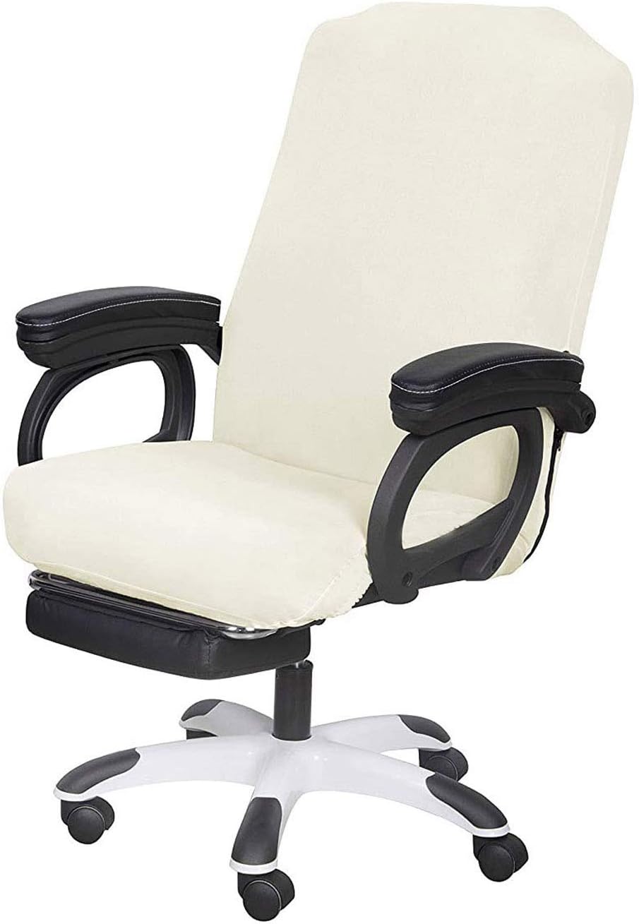 SARAFLORA Office Chair Cover- Large, Ivory- Removable Computer Chair Cover for Office Chair with Zipper for Universal Rotating Chair Desk Chair Cover High Back Chair Seat Washable Protector for Pets
