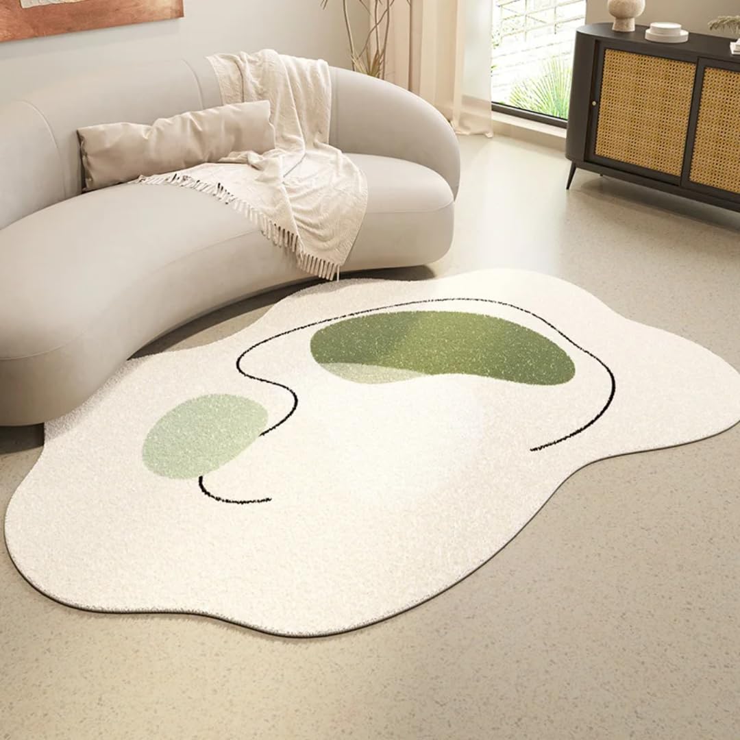 Tapis lavable salon peluche douce et forme irrégulière moderne
