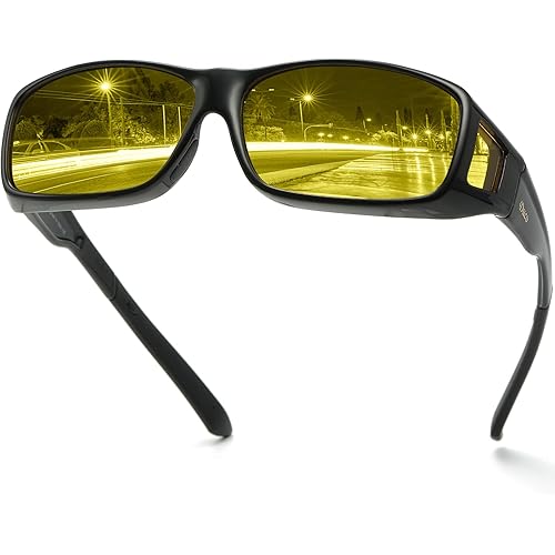 DUCO Night Vision Driving Glasses Fit Over Glasses for Men and Women Anti Glare Polarized Yellow Nighttime Lens 8953Y