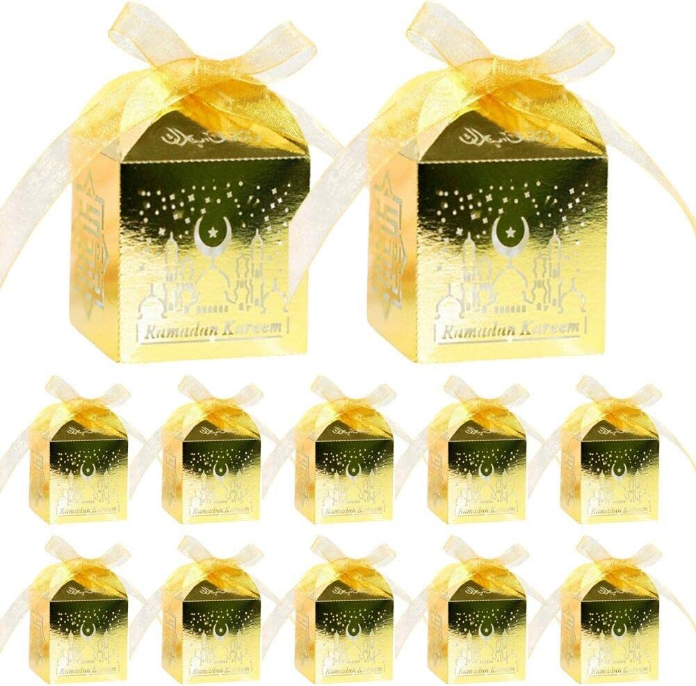 Eid Mubarak Candy Box Ramadan Kareem Paper Gift Bag Muslim Ramadan Preferred Boxes Snack Sugar Chocolate Goody Treat Bag Eid Party Decorations