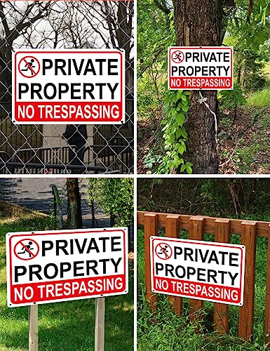 4-pak duży znak "No Tresspassing" własność prywatna 20 x 30 cm nierdzewne aluminium łatwe do odczytania i solidne trzymanie na zewnątrz metalowe znaki z materiałami odblaskowymi, niechciani goście z