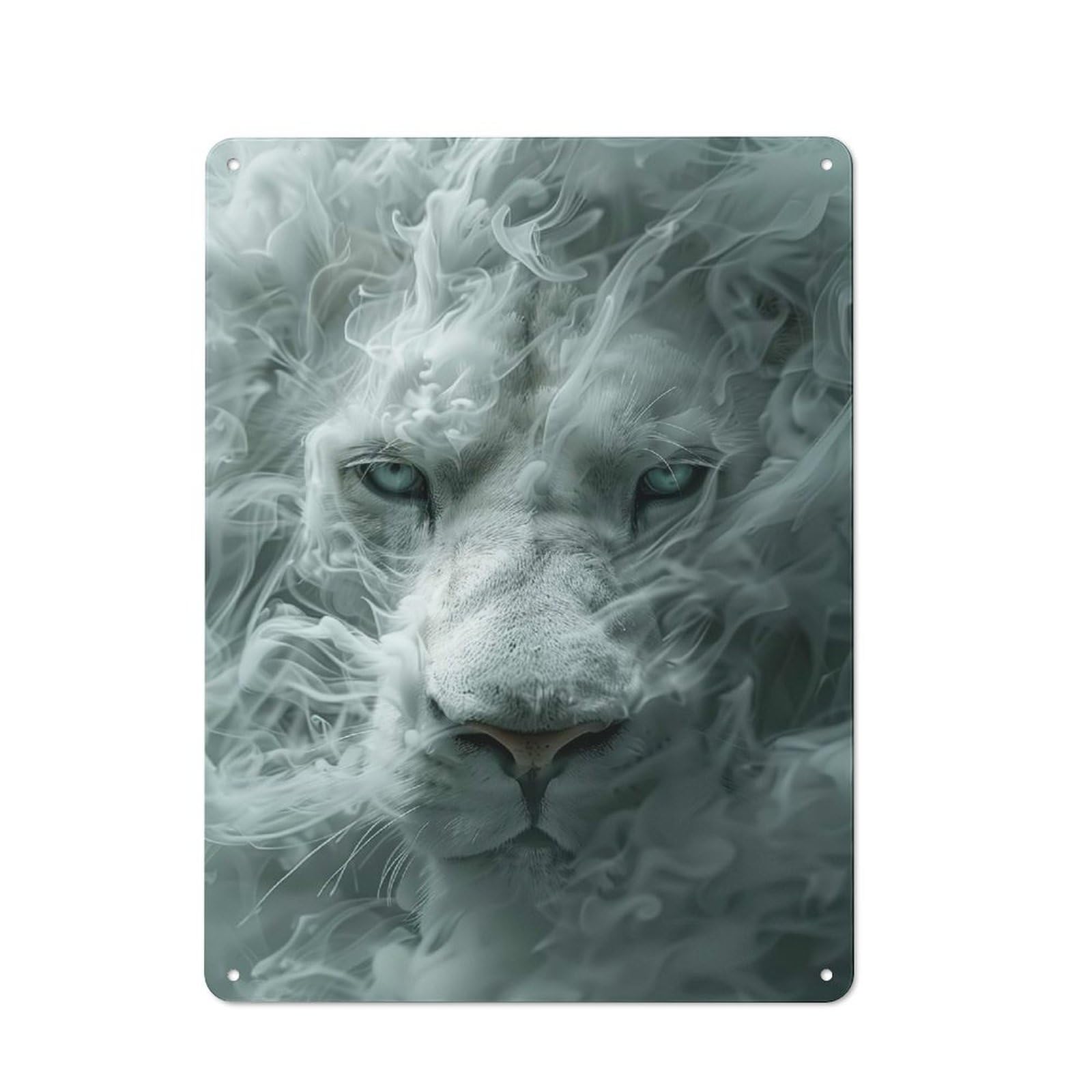 Junmoney White Lion In Smoke Tin Wall Plaque 40X30cm With For Hobby Room Or Studio, For Updating Hobby Room And Studio After Moving