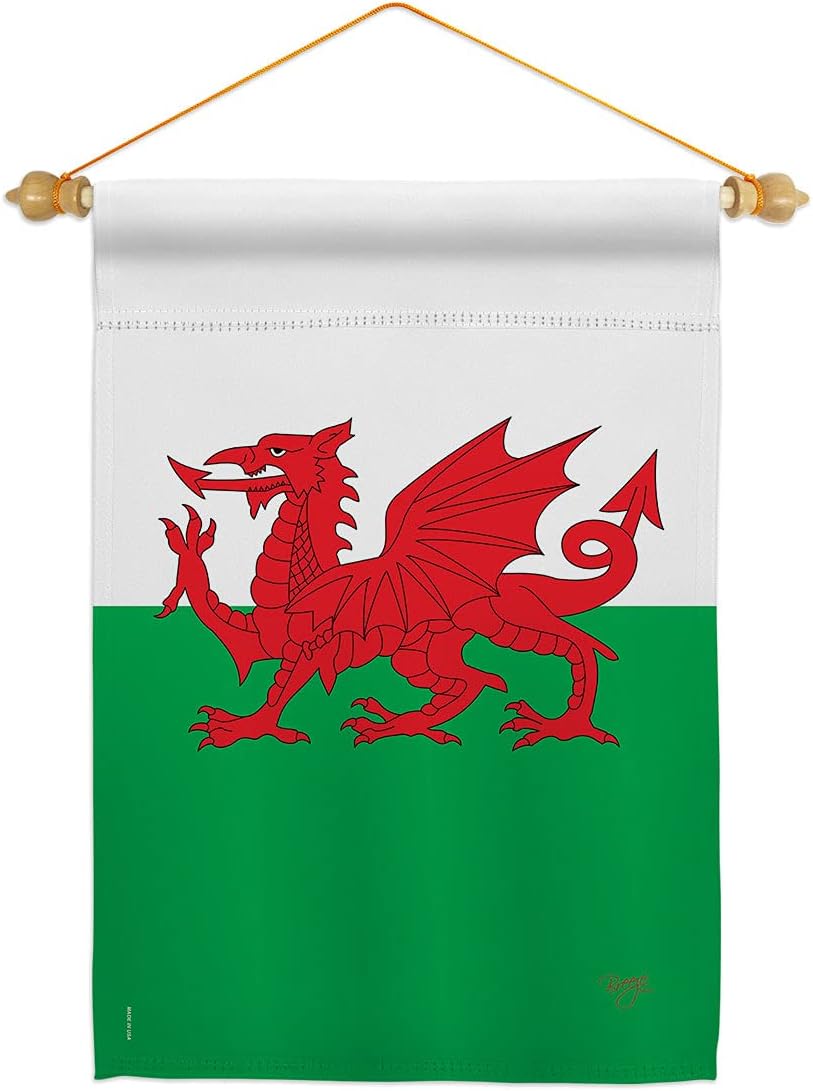 Wales Garden Flag Set Wood Dowel Regional Nationality Nation International World Country Particular Area Small Decorative Gift Yard House Banner Double-Sided Made In USA 13 X 18.5