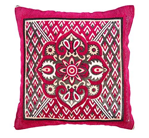 Image of Nendle Jacquard Weaved Decorative Velvet Cushion Cover /Sofa Pillow Cover 500 TC Set Of 5 Pieces (Pink, 16X16 Inches)
