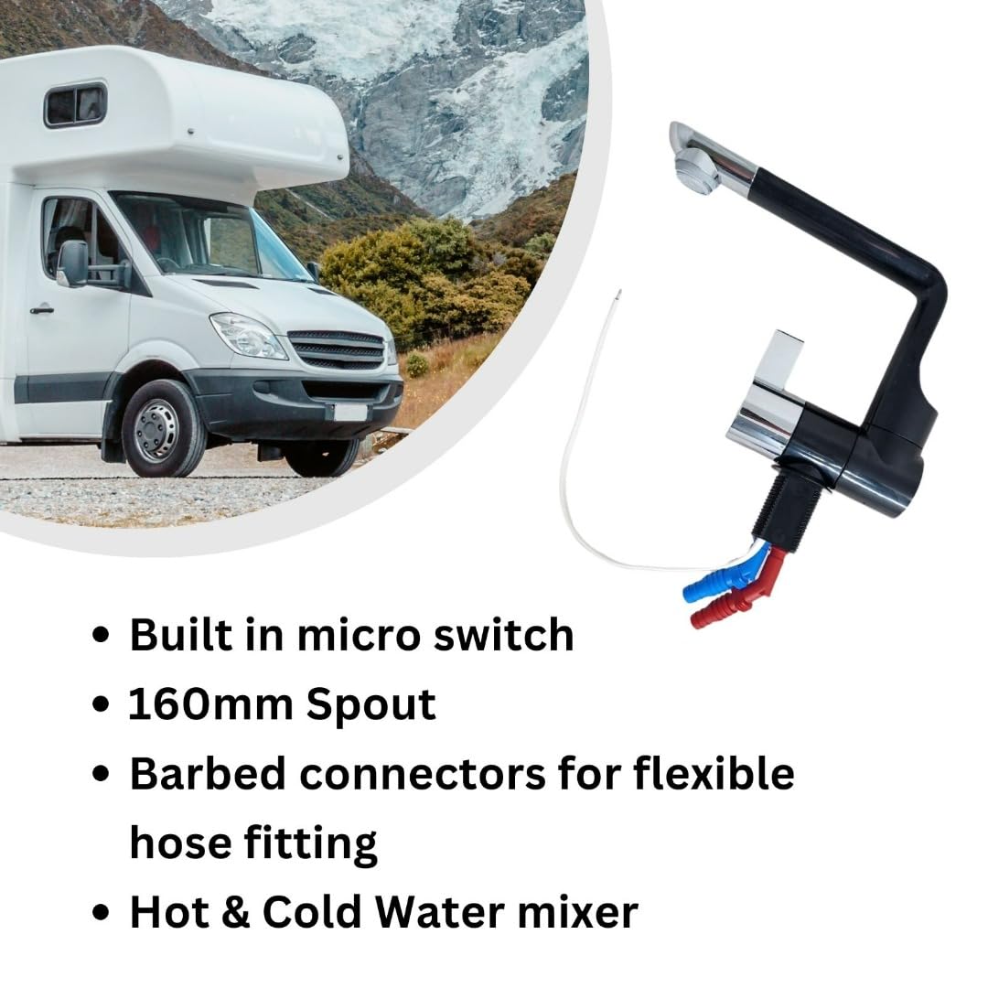 Robinet d'eau mélangeur chaud et froid 12 V Micro interrupteur 160 mm Bec pliable pour caravane, camping-car, fourgon aménagé et bateau