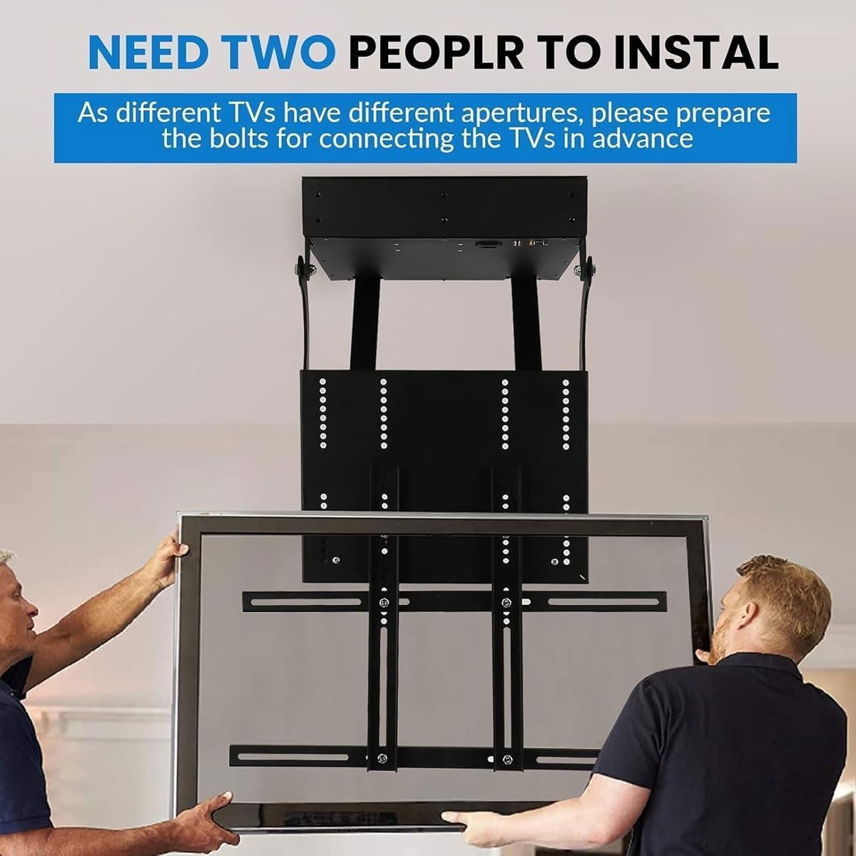 Electric TV Stand,Electric Adjustable Ceiling TV Lift Mount with Remote Control,Large Flip Down Motorized Hanging Bracket,90° Flip Down,Up to 176 Lbs,for 32-98 Inch Screens(76-98in)