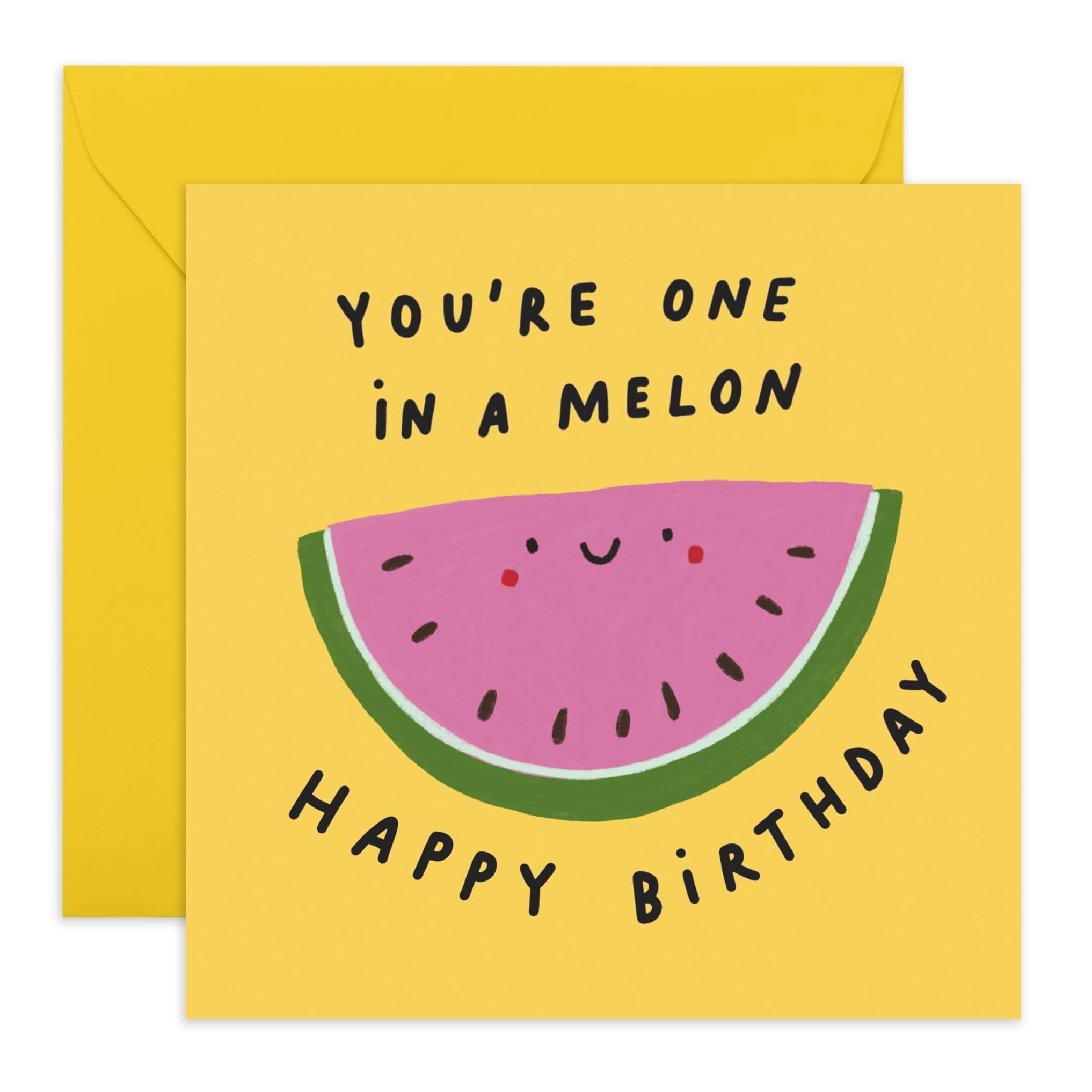 Cute Message Birthday Card - 'One In A Melon' - Gifts for Best Friends, BFF, Bruv, Mate, Brother, Cousin, Co-worker, Colleagues, Him- Watermelon Smiles- Comes with Fun Stickers