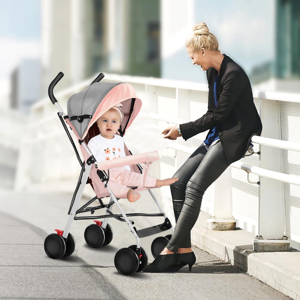 OHMG Passeggino con navicella, 2 in 1, ultra compatto, passeggino compatto con tracolla, sistema di cinture a 5 punti, 22 kg, funzionamento con una sola mano, schienale regolabile, cofano, cestino