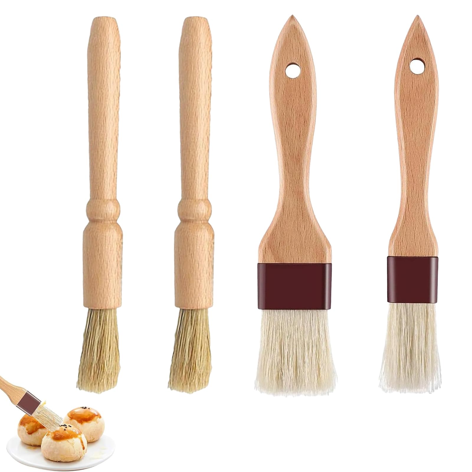 4 PCS Pastry Brushes,Wooden Durable Cooking Brush for Baking, BBQ Grill, Ideal for Applying Oils, Glazes, Milk and Egg Yolk, Kitchen Baking Grilling Tools for Marinade Butter Oil Sauce