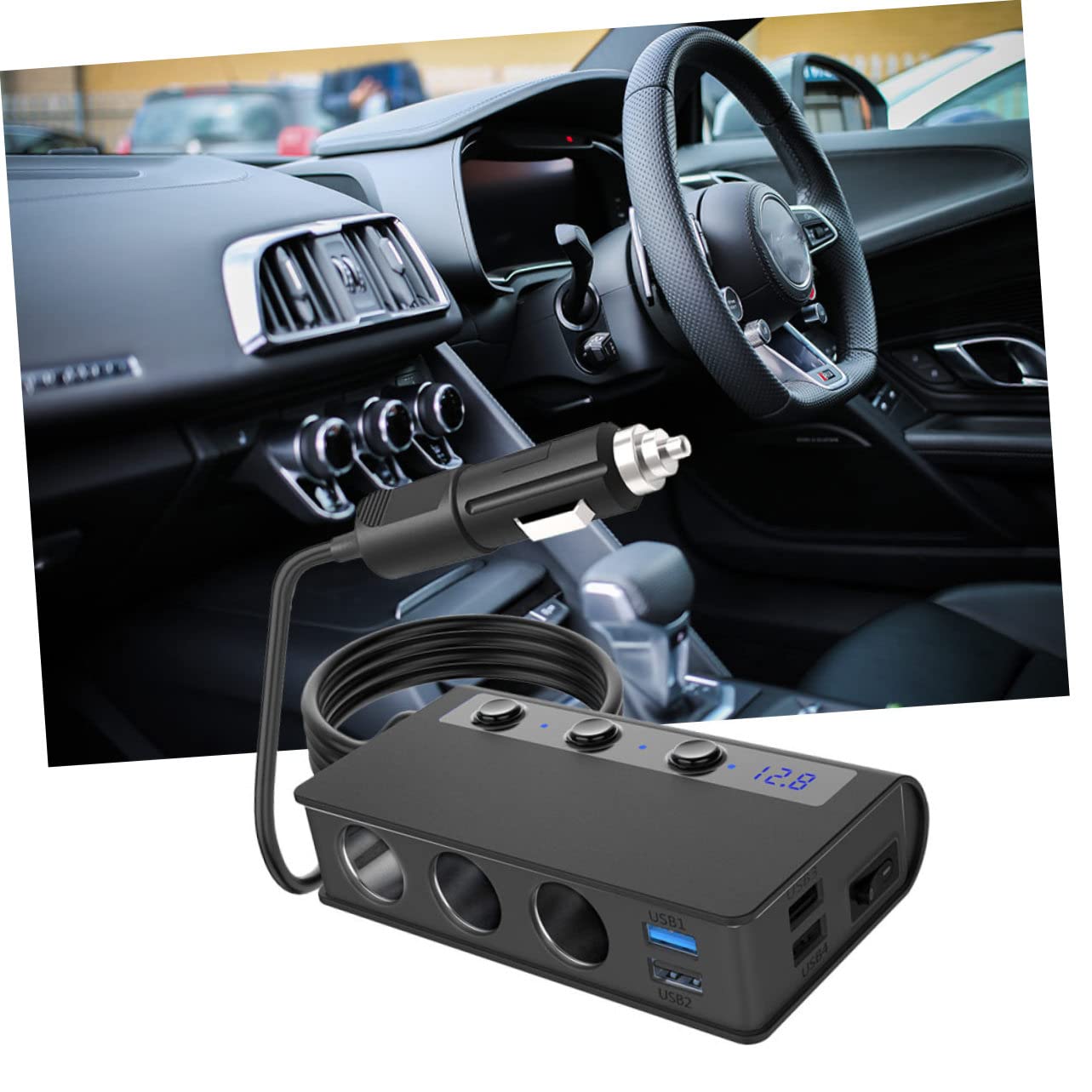 jojofuny Adaptador de Cargador para Coche de 180 W 4 Puertos USB, Protección contra Sobrecorriente y Cortocircuito, para Móviles y Luces USB
