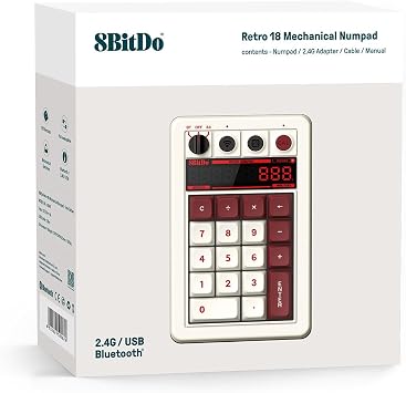 8BitDo Retro 18 Mechanical Numpad, Supports Calculator Mode, Bluetooth/2.4G/Wired Numpad for Windows and Android - Fami Edition