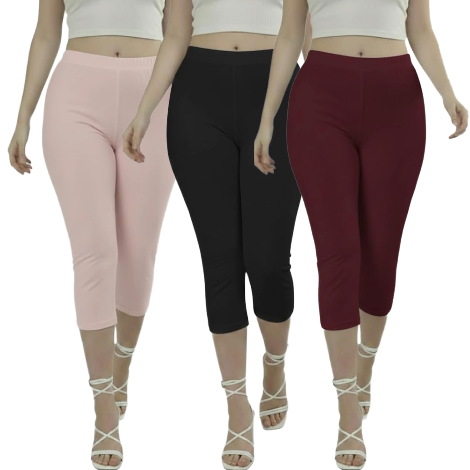 UNFLD Women Cotton Stretchable Capri | Slim/Regular Fit | Breathable Yoga, Gym & Lounge Wear | High-Waist Stretchable 3/4 ...