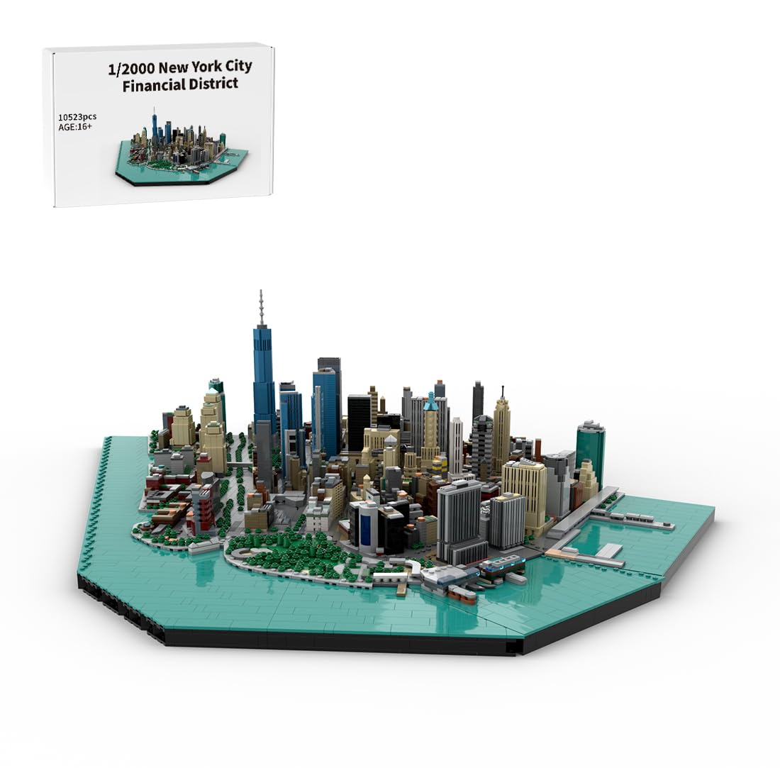 Lootpop Colour Manhattan Downtown Financial District Architecture Building Block Set, 1/2000 Scale City Building Street Scene Model, Can Be Combined With Other New York Models, 10523 Pieces