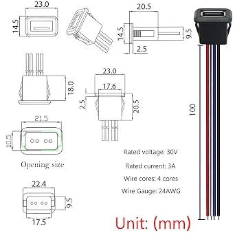 CESFONJER USB 2.0 Panel Mount Receptacle with 4-Core Pigtail Cable, OTG Adapter(10 Set), 22AWG wire Chassis Socket Data transfer and charging for DIY projects
