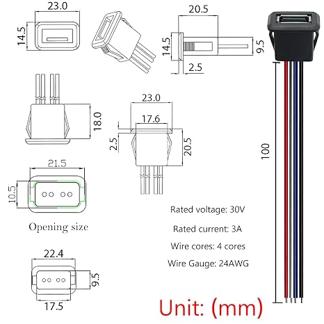 CESFONJER USB 2.0 Panel Mount Receptacle with 4-Core Pigtail Cable, OTG Adapter(10 Set), 22AWG wire Chassis Socket Data transfer and charging for DIY projects