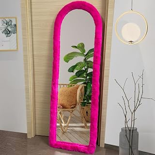 Fluffy Mirror Cover - 59"x16" Full Length Ultra Soft Non-Slip Cover Universal Stretch Cover Warm Home Decor for Bedroom Cloakroom (Pink01-without Mirror)