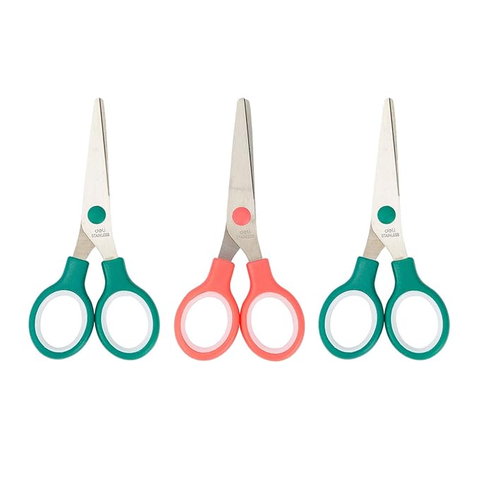 Deli W6007 Scissors (Assorted) Pack of 3, Stainless Steel Sharp
