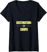 Women's Destination Corfu Travel Vacation Holiday Tourist V-Neck T-Shirt