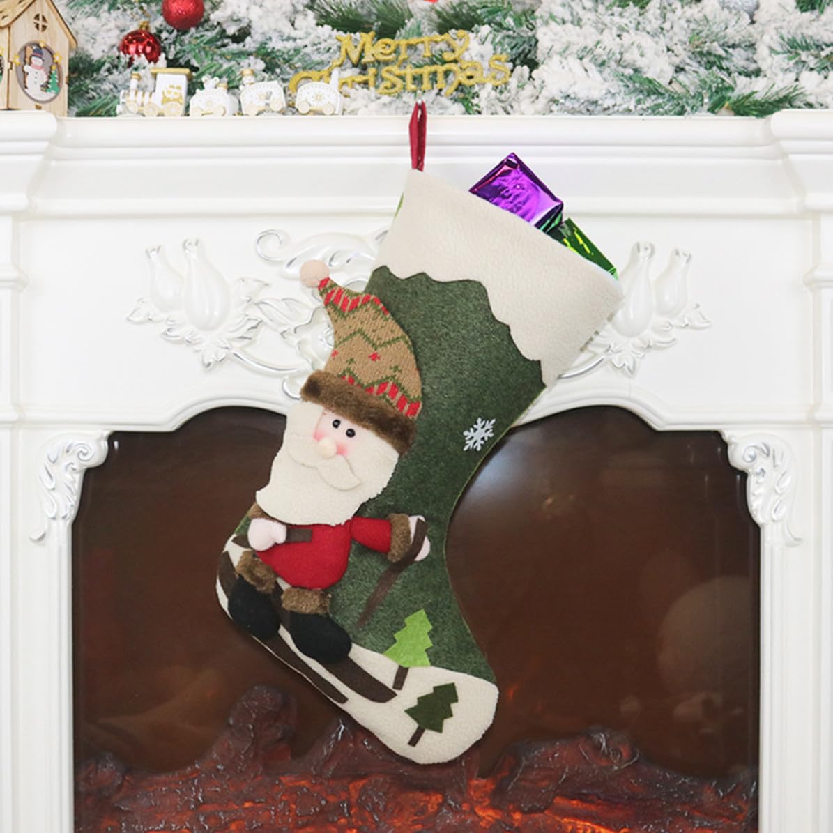 Medias Navideñas Decorativas 3piezas para Árbol de Navidad Diseño de Santa Claus y Reno, Tela No Tejida y Felpa para Rellenar Dulces en Fiestas Varios Estilos