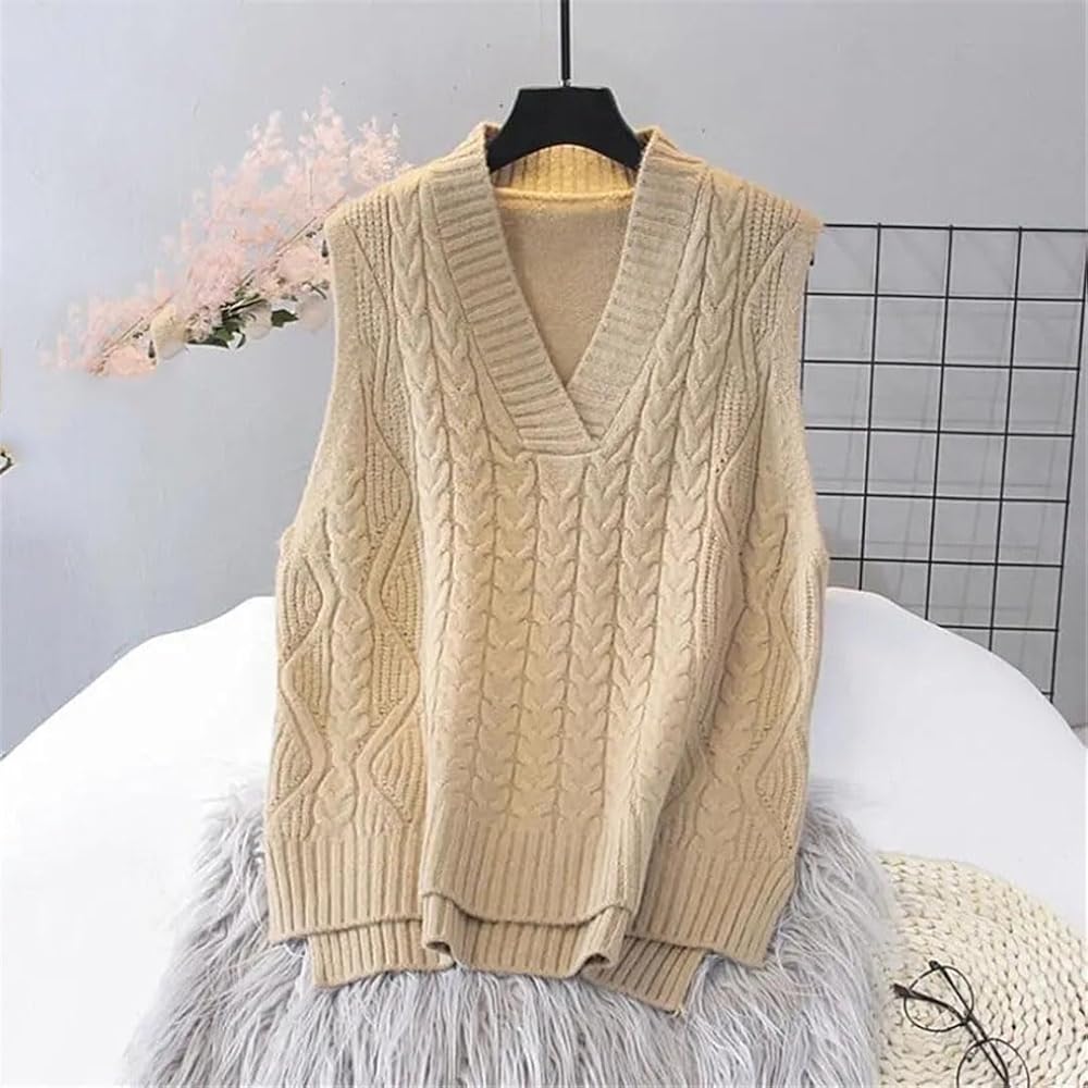 Autumn and Winter V-Neck Twisted Sweater Vest Casual Basic Loose