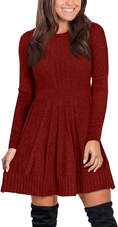 Maisolly Women Winter Cable Knit Sweater Dress Pullover Long Sleeve Flare Warm Dress