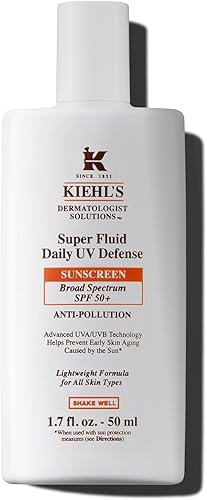 Kiehl's Super Fluid UV Defense Daily Facial Sunscreen SPF 50+, Lightweight Matte Finish, Protects Against UVA/UVB Rays & Pollution, Vitamin E & Baicalin, Non-comedogenic, Paraben-free - 1.7 fl oz