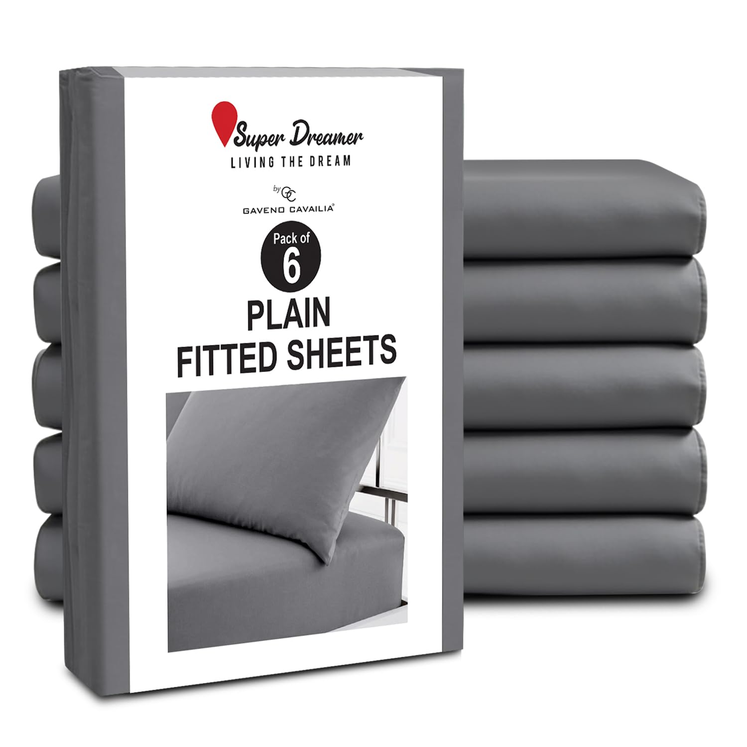 GC GAVENO CAVAILIA Fitted Sheet King Size 6 Pack - Plain Dyed Microfiber Bedding Sheets - Fade, Wrinkle & Shrink Resistant Bottom Sheets - 25cm Deep Breathable Bed Sheet Elasticated Corners - Charcoal
