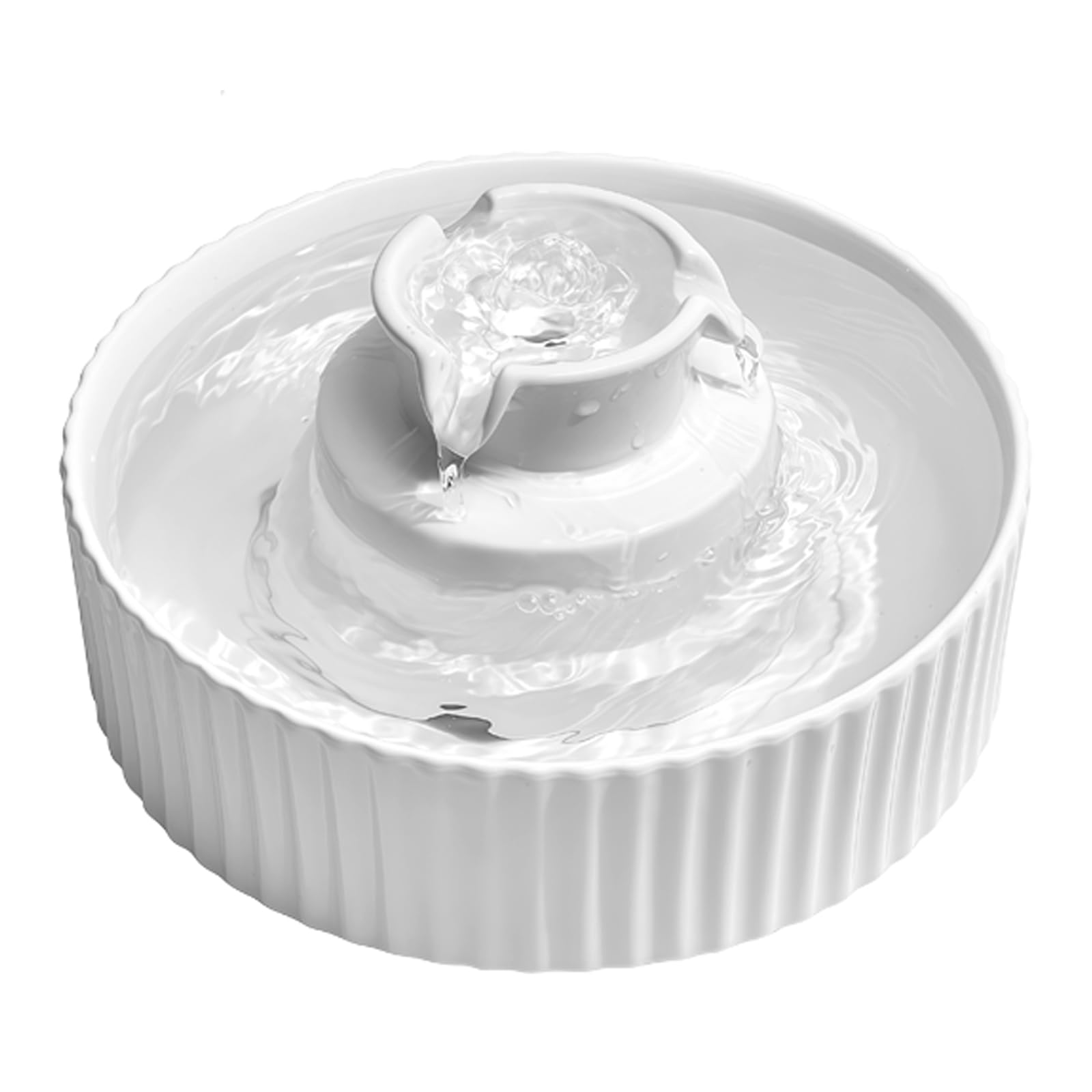 Fontaine à eau pour chat en céramique, 2,1 l, silencieuse, pompe à eau avec filtre à charbon actif en coton, pour plusieurs animaux domestiques, blanche