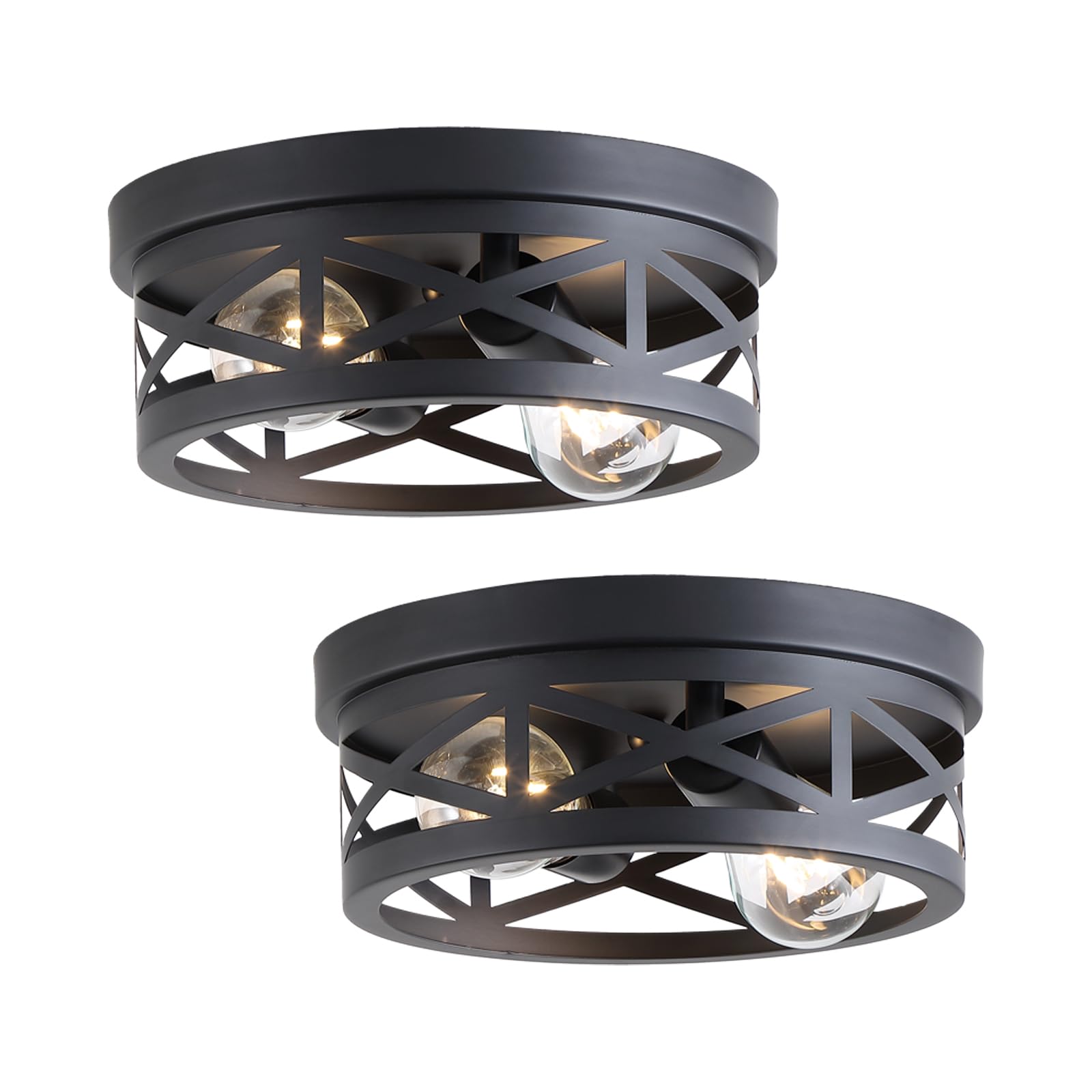 2 Pack Black Farmhouse Flush Mount Ceiling Light 2-Light Rustic Hallway Light Fixtures Industrial Lighting Fixtures Ceiling Mount