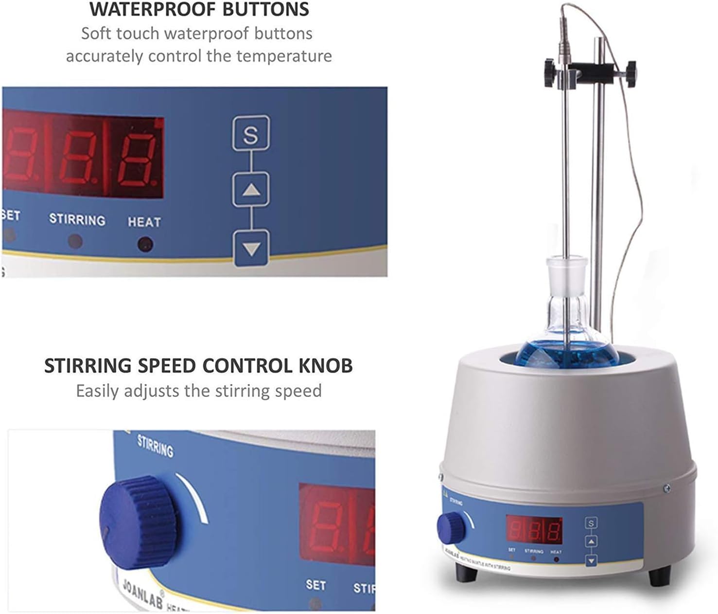 Lab Heating Mantle, with Magnetic Stirrer, 300℃ Thermostatic Heating, 2000ml Glass Fiber Liner, 0-1400rpm Speed, with Temperature Probe, for Round Bottom Flasks