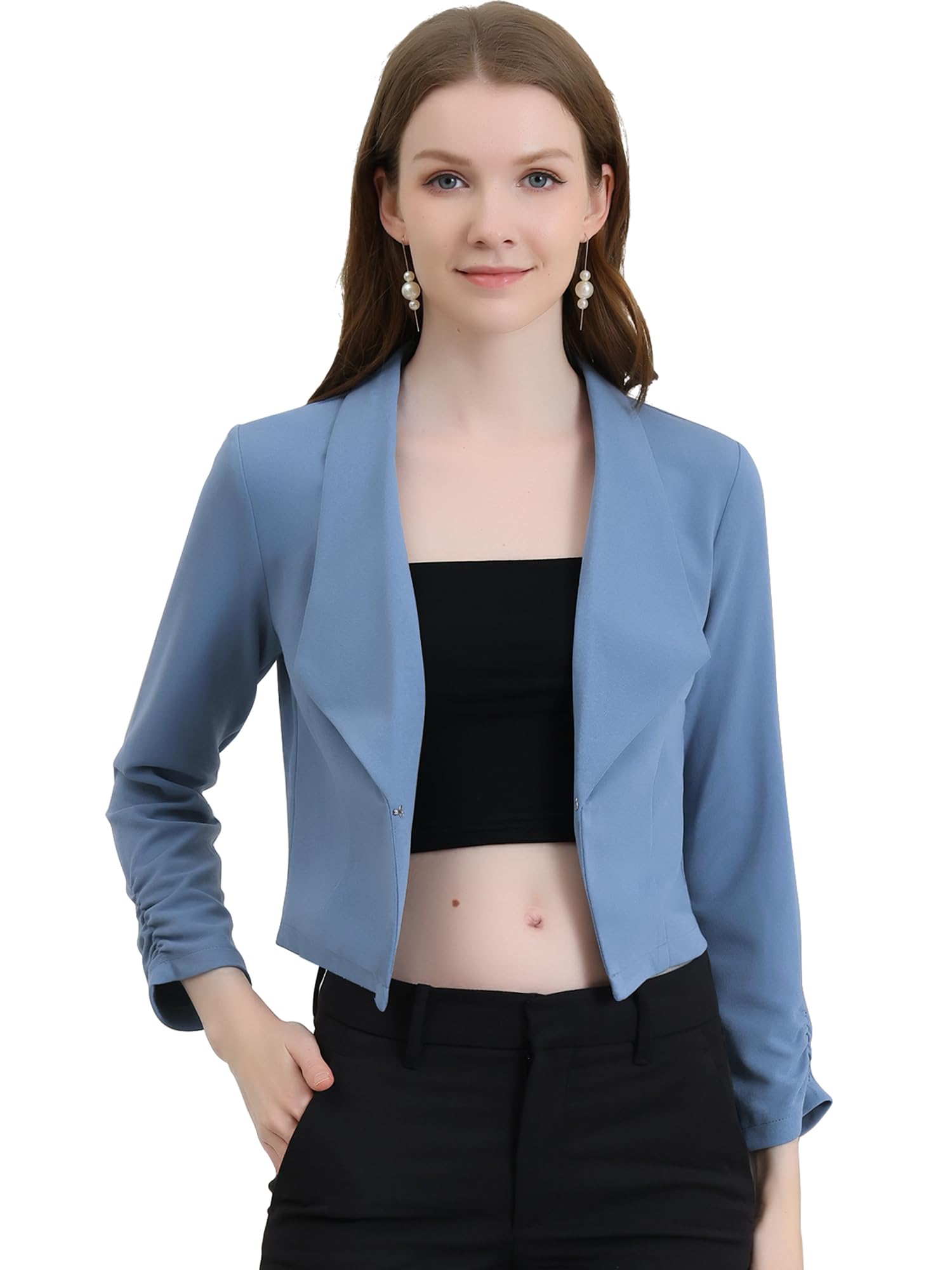 Photo 1 of Allegra K Women's Lapel Ruched Sleeve Cropped Blazer