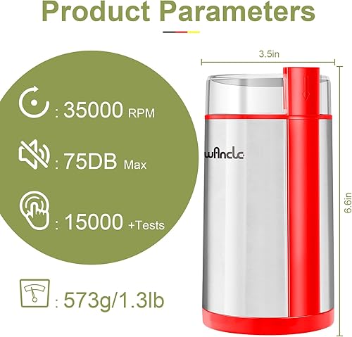 Miniatura 5 de Wancle Molinillo de café eléctrico, molinillo de especias silencioso, molinillo de café de un solo toque para granos, especias y más, con cepillo
