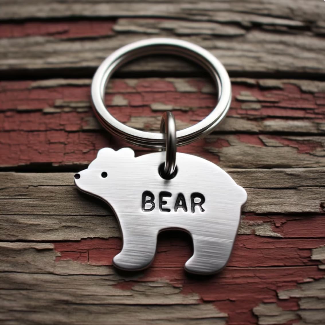 Hand Trades Pet Tag for Bear - Custom Animal Theme Dog Cat Name Tag - Cute Bear Shaped Themed Pet Collar Accessory Unique Pet Design Pet ID Tag, Sturdy