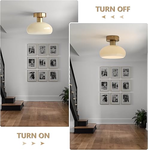 Miniatura 10 de KCO Lámpara de techo semiempotrada 1 lámpara de techo dorada de mediados de siglo, luz de techo negra cerca del techo con pantalla de vidrio