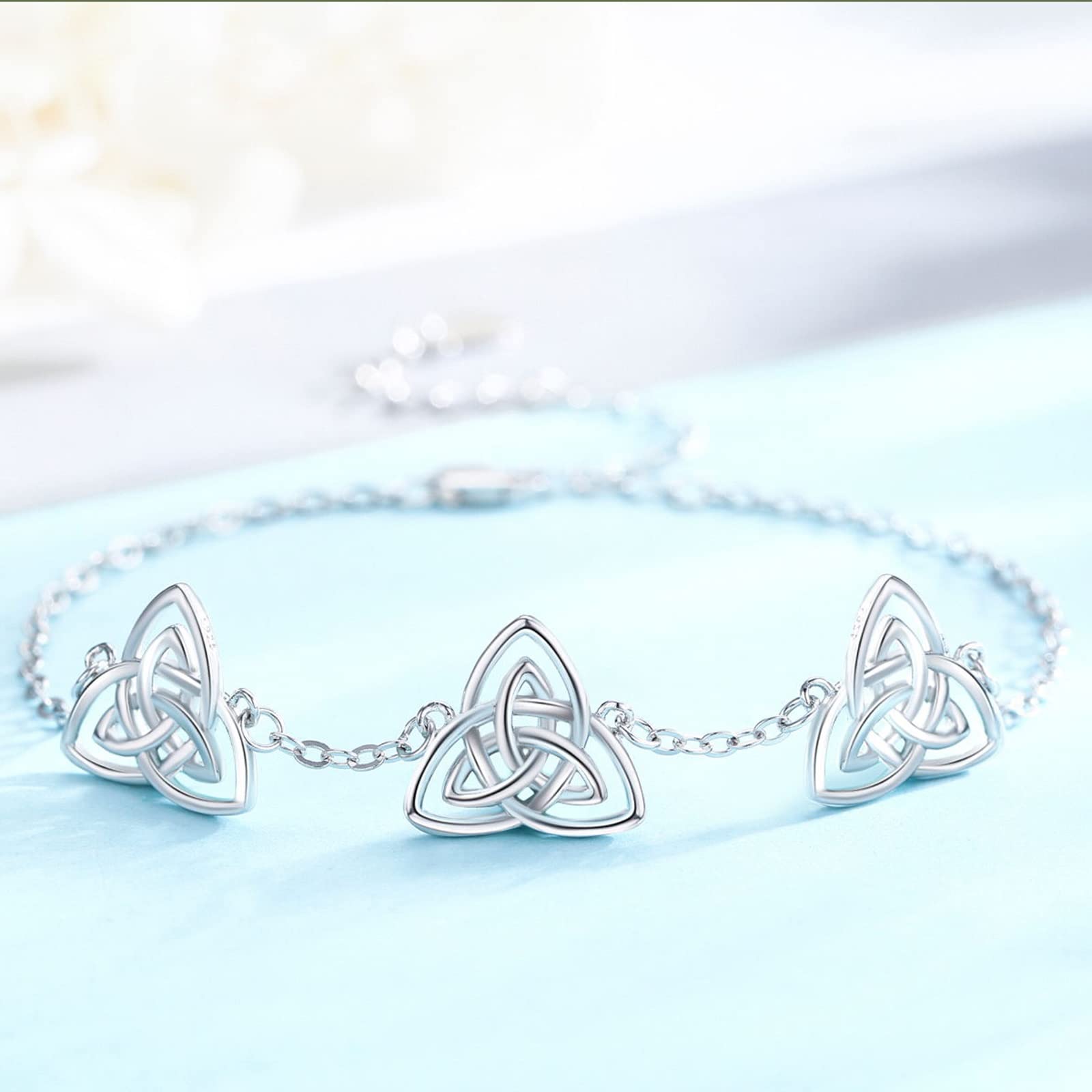 KINGWHYTE Pulsera celta de plata de ley 925 con nudo celta, cadena ajustable, joyería celta irlandesa, regalos para mujer