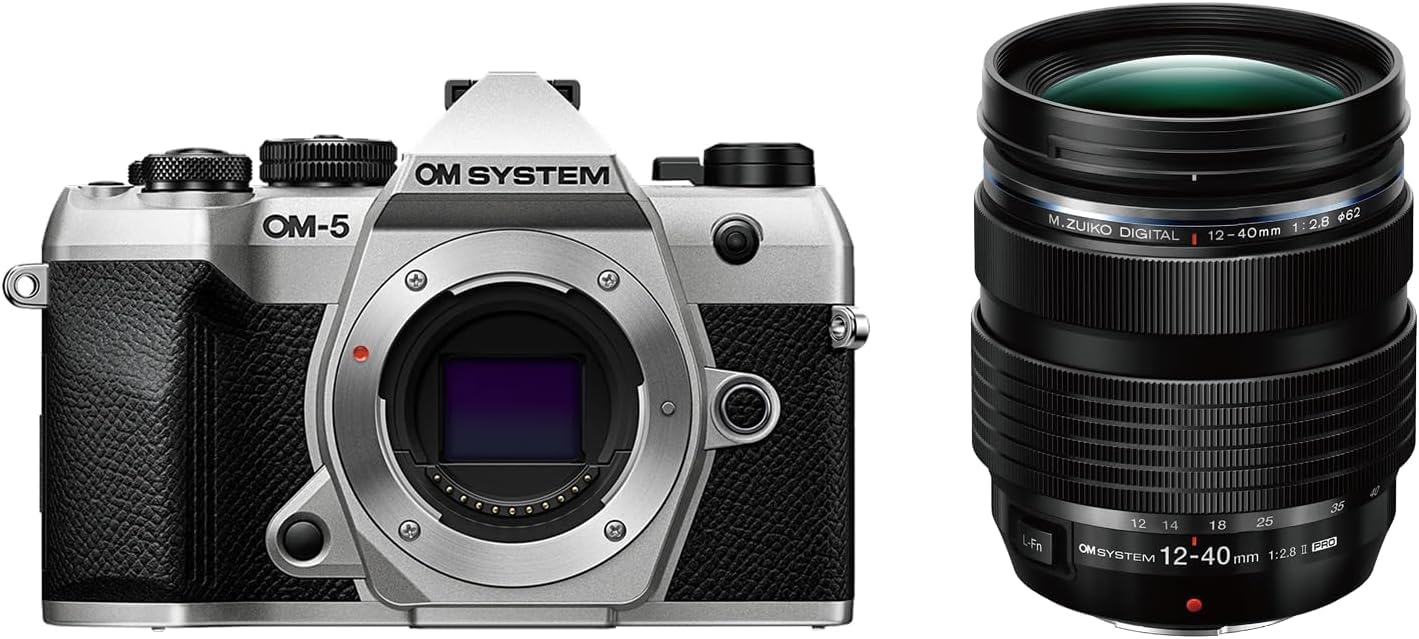 OM SYSTEM OM-5 Mark II MFT Camera with M.Zuiko Digital ED 12-40mm F2.8 PRO II, 20MP, 5-Axis Image Stabilisation, IP53, 50MP Handheld High-Res Shot, Silver