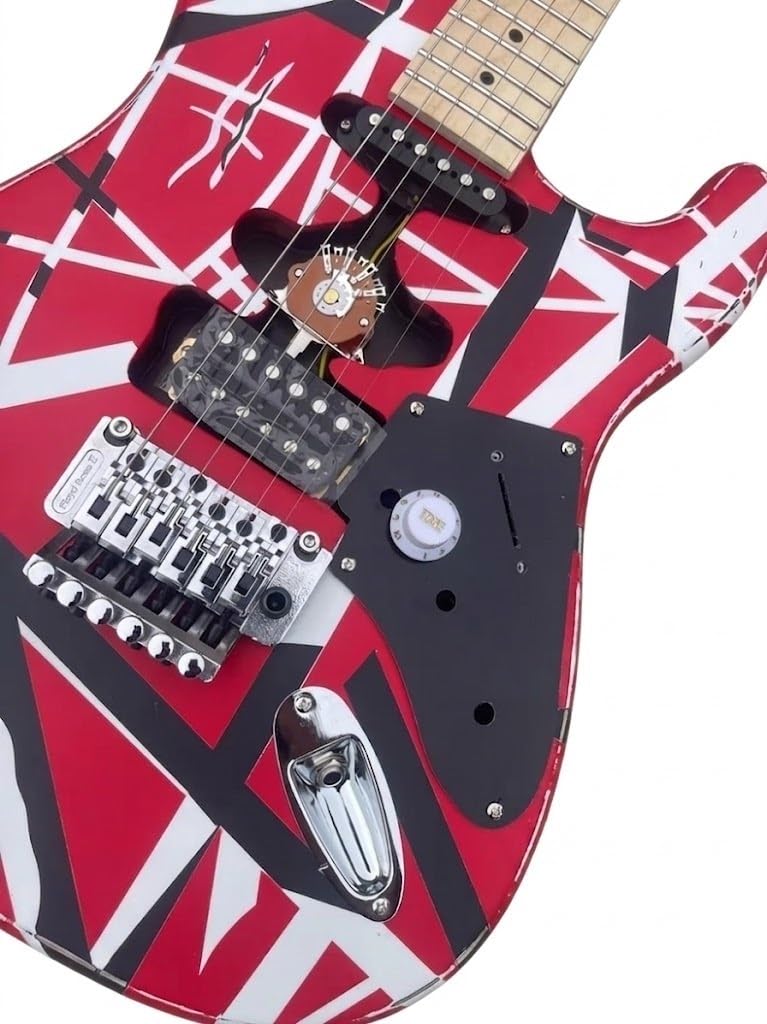Chitarra elettrica a corpo solido, stile tributo heavy metal a strisce rosse con tremolo bloccabile, 6 corde full size for hard rock (Guitarra Eléctrica)