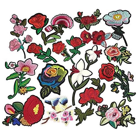 Niangzisewing 20pcs Assorted Rose Flower Iron on sew on Patches Embroidery Patch Jeans Jack Backpack Hat Shoes Doc (from 2" to 8", Rose) Cover