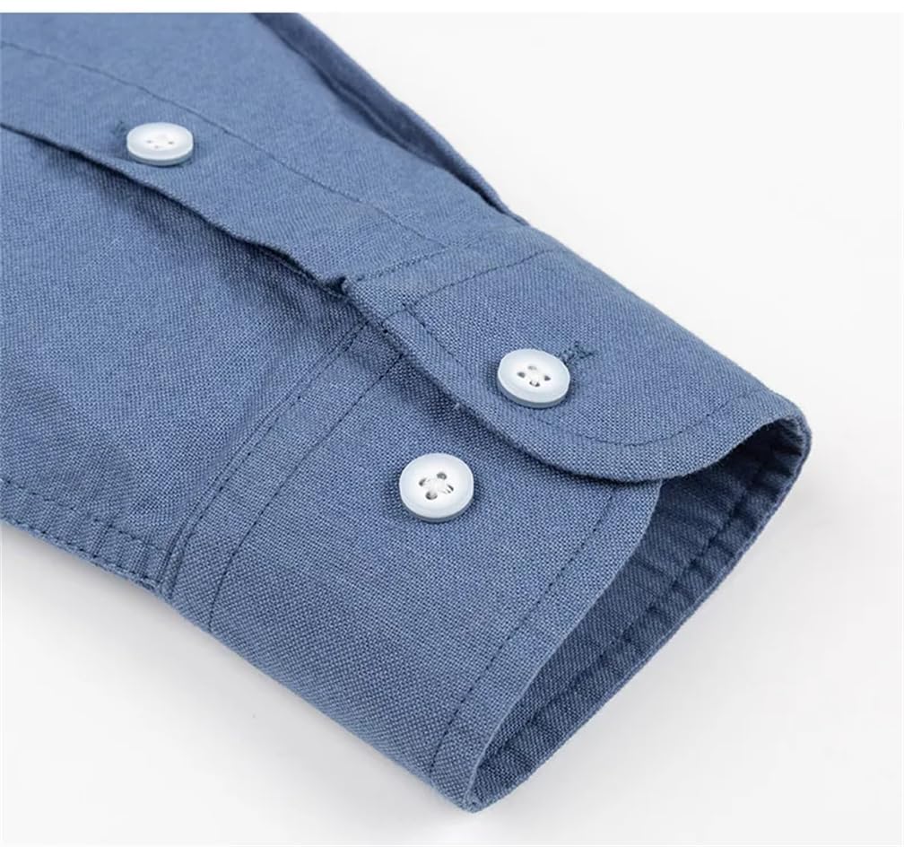 Adhdyuud Camisa de algodón Oxford a rayas para hombre, casual, de negocios, manga larga, a cuadros, ajuste regular, con bolsillo