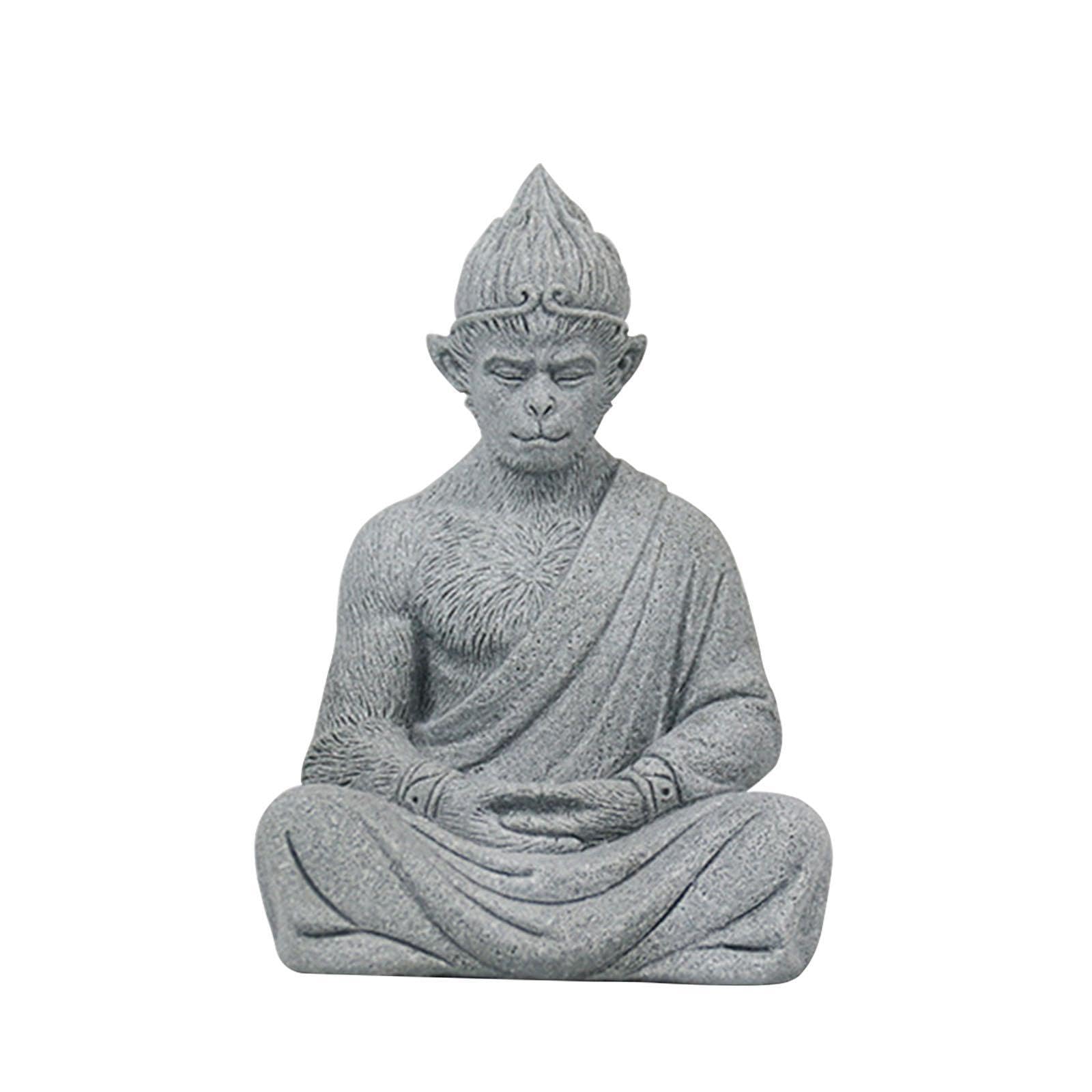 LIXSAZSE Sitting Buddha Monkey Figurine Collectible Indoor Outdoor Decor Miniature Accent Home Garden With Lifelike Detail And Realistic Body Miniature, Gray, 10.6x5.5x7.3cm