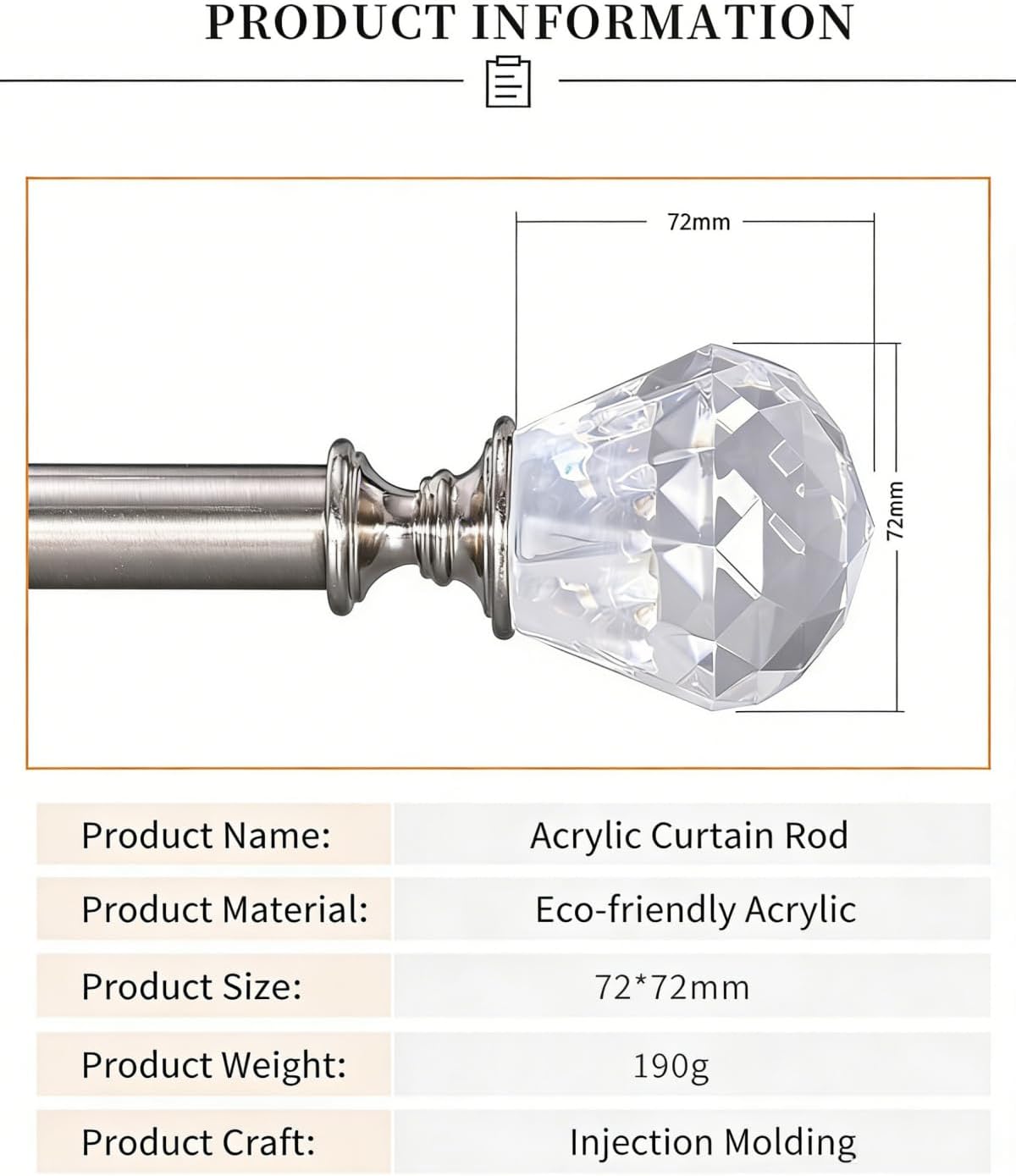 Curtain Finials 10 Pack of Acrylic Transparent Diamond Striped Decorative Head M6 Screws for 1 Inch Or 7/8 Inch Curtain Rods Transparent