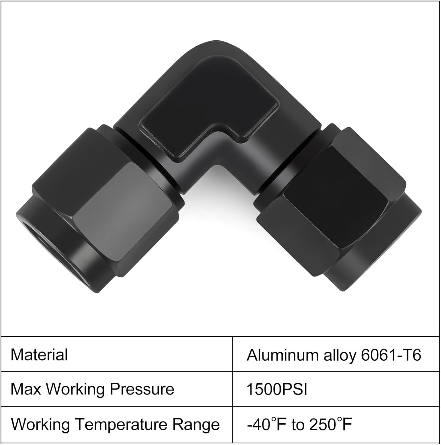 6AN Female to 6AN Female 90 Degree Swivel Coupler Fitting Adapter 9/16-18UNF Thread Aluminium Black 2PCS