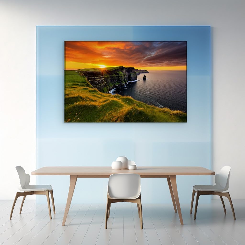 Canvas for Living room. Cliffside Sunset Serenade Embracing Ocean Hues, 27 x 18 inch Canvas Wall Art - Contemporary Masterpieces - Modern Home Decor - 69x46 cm (27x18 inch)