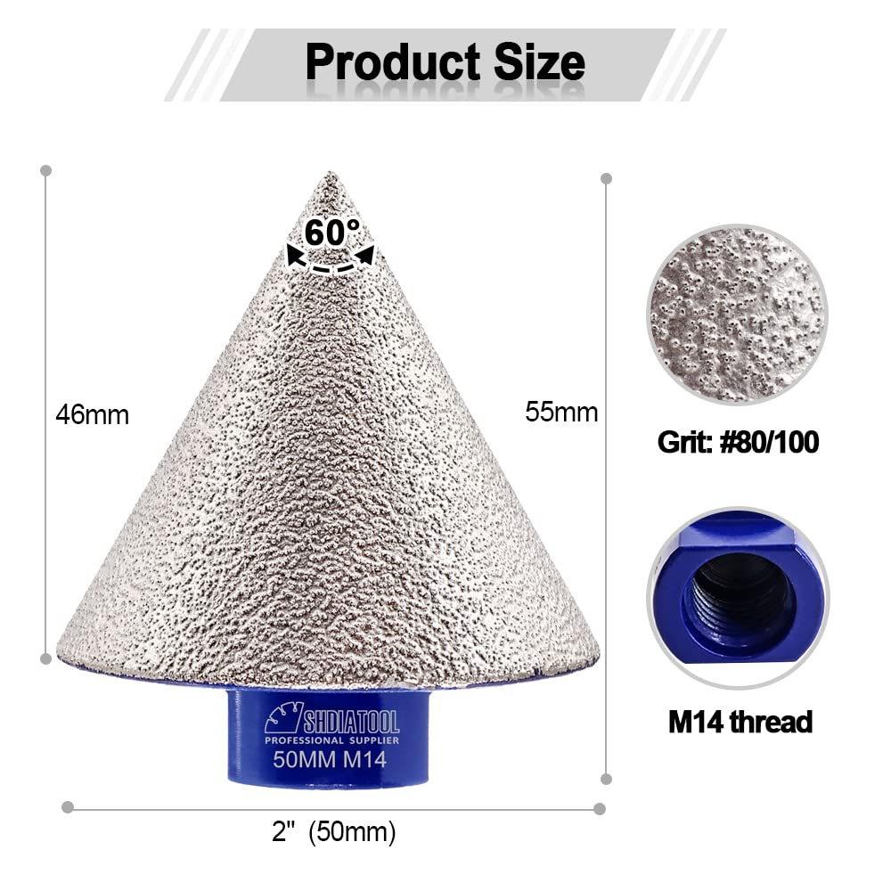 SHDIATOOL Fraisage au diamant Bit de chanfrein 50MM M14 Agrandir les trous de Chanfrein existants Convient pour le marbre céramique et le granit